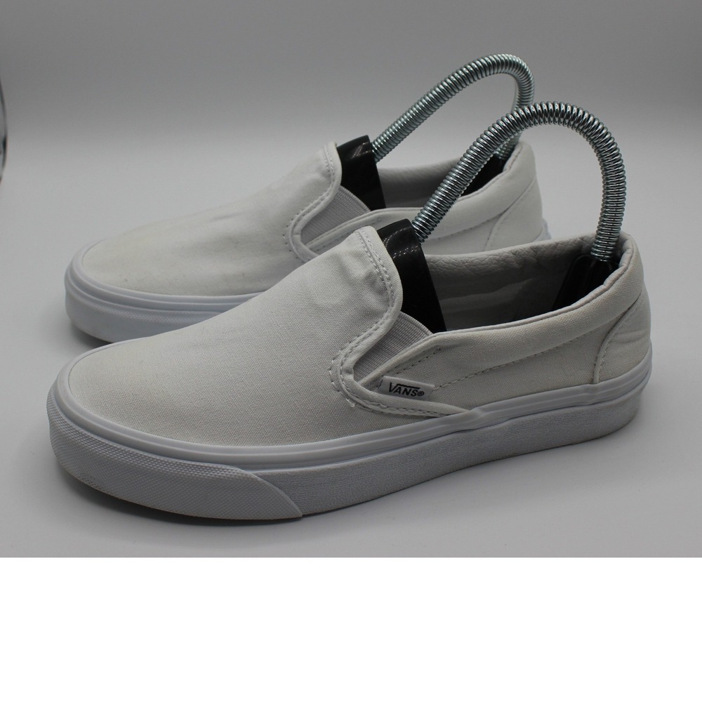 Vans Classic Slip-On‎ White Canvas Sneakers VN000EYEBWW Mens 5 Womens 6.5